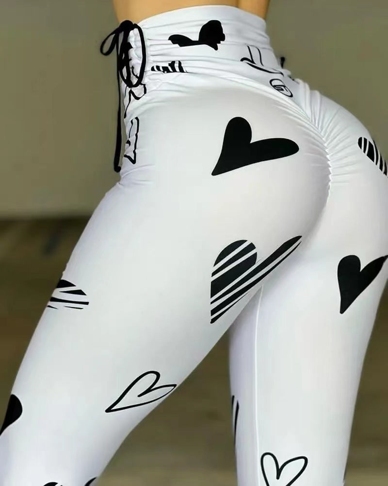 Drawstring Heart Print Leggings