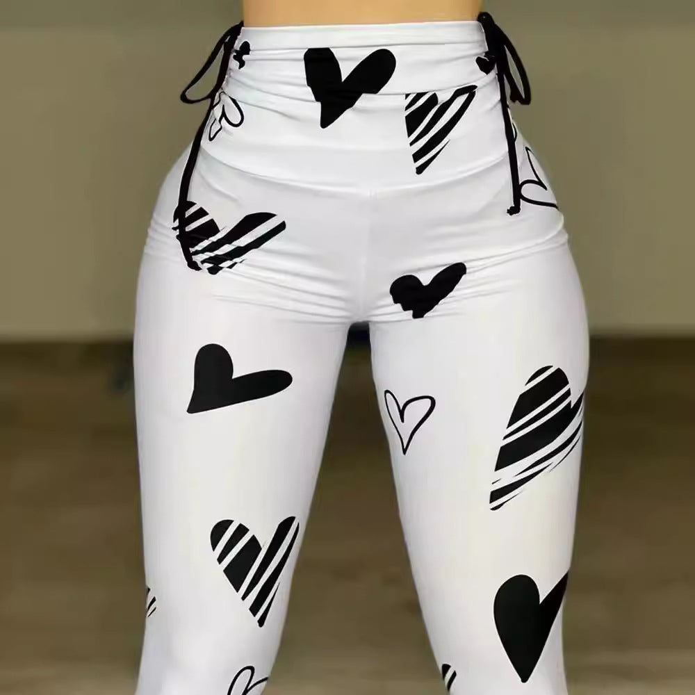 Drawstring Heart Print Leggings