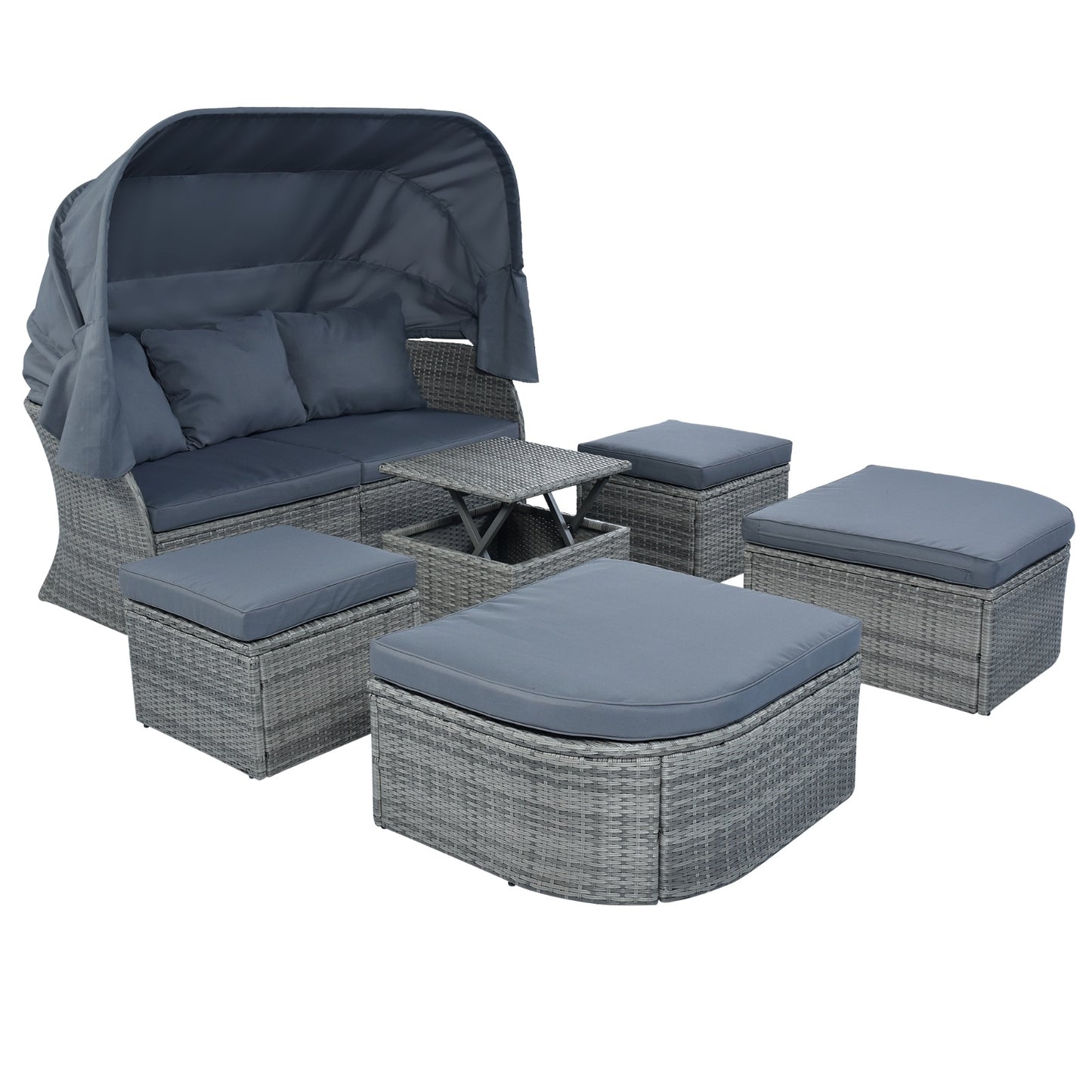 Patio Furniture Set Daybed Sunbed With Canopy Wicker Conversation Set