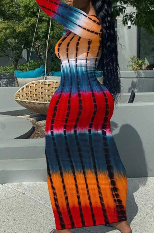 Women's V-neck Printed Casual Bag Hip Dress