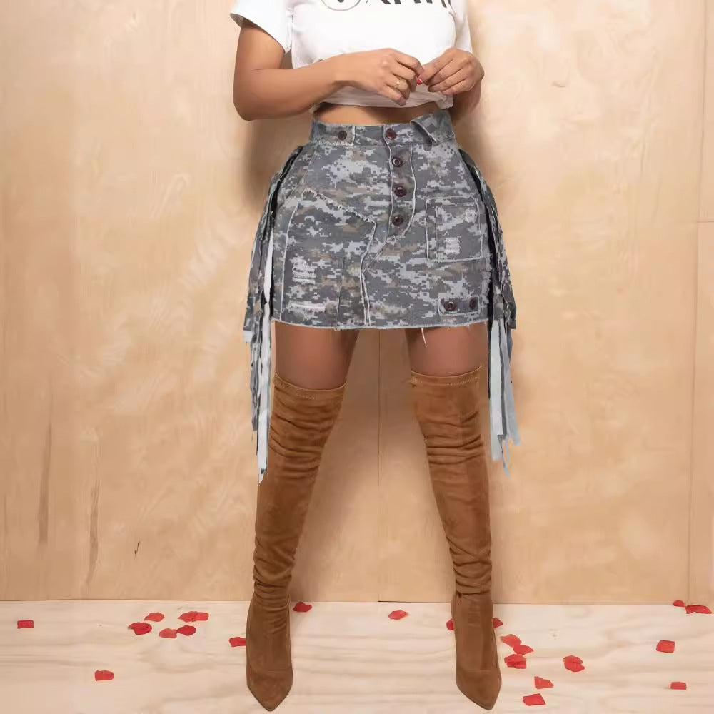 Camouflage Tassel Patch Skirt