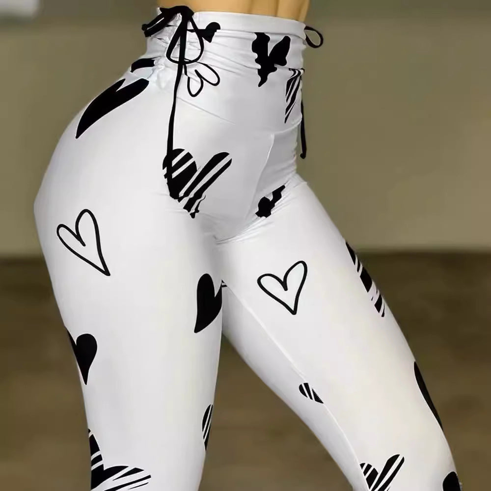 Drawstring Heart Print Leggings