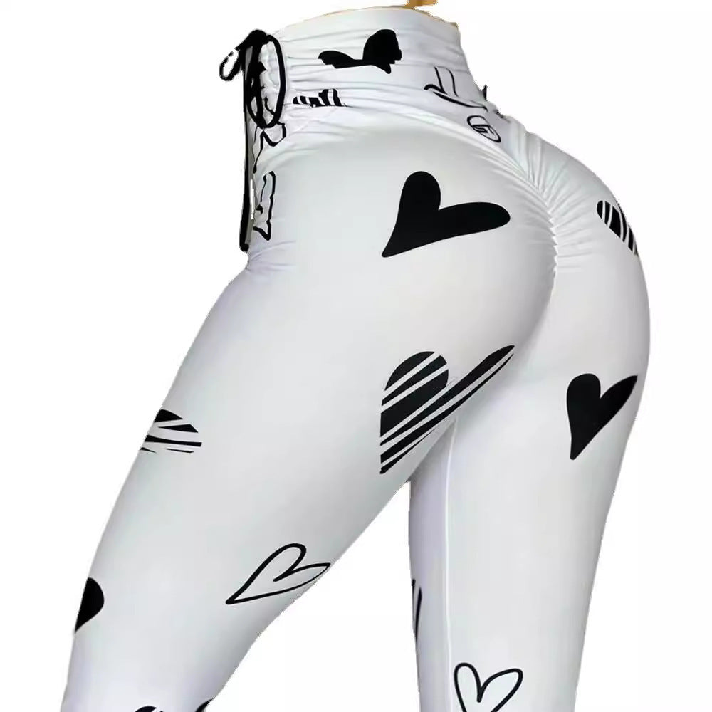 Drawstring Heart Print Leggings