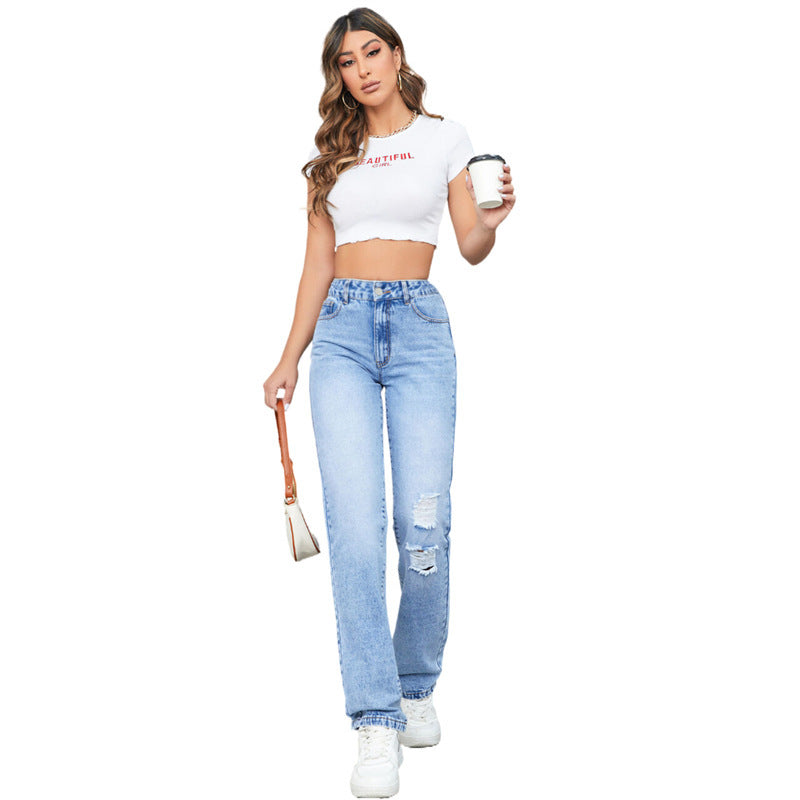 Leisure Ripped Jeans Women