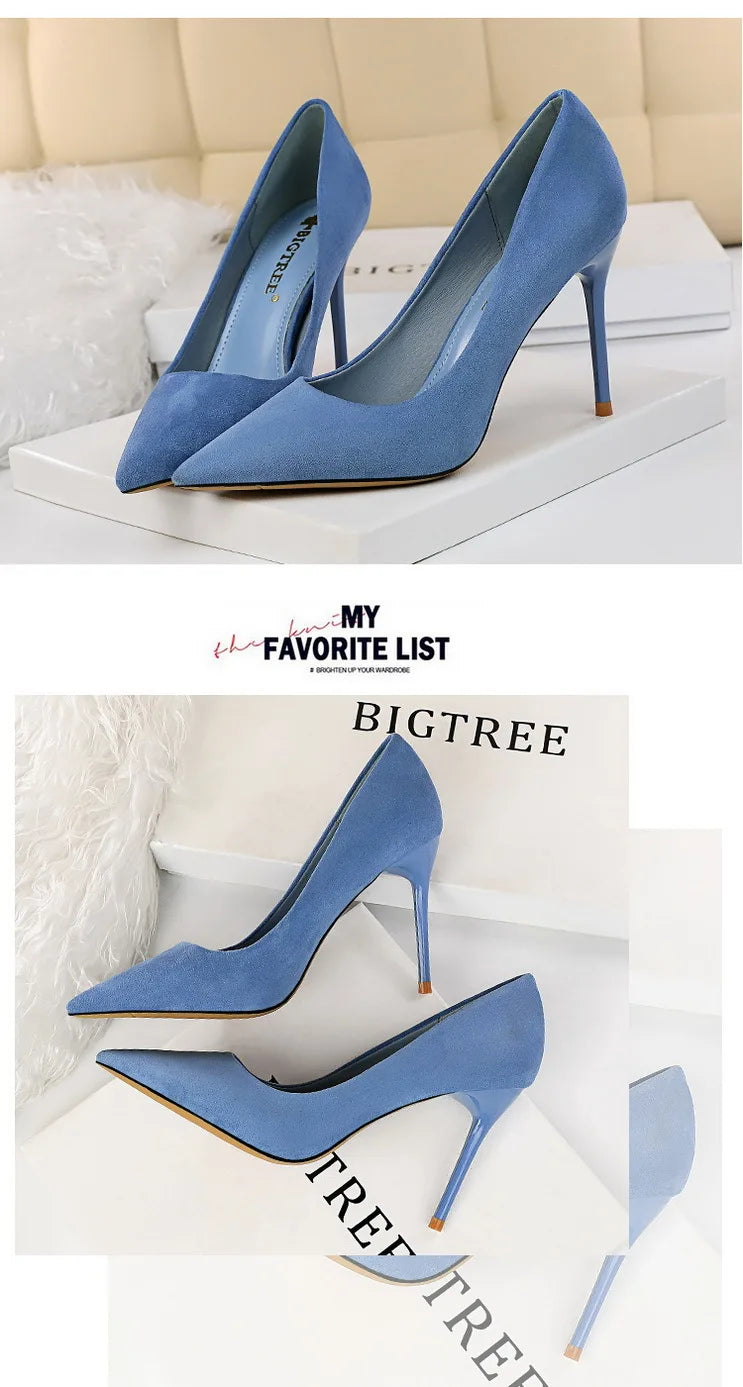 BIGTREE Shoes Suede Woman Pumps New High Heels For Women Office Shoes Fashion Stiletto Heels Women Basic Pump Plus Size 42 43