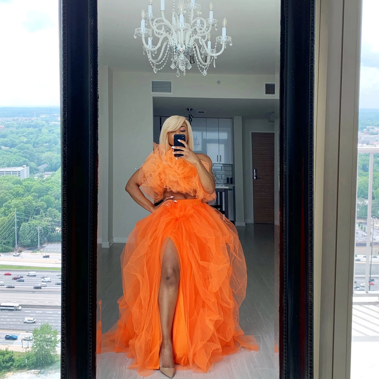 Women Tutu Long Skirt Front Split Layered Tulle Maxi Puffy Skirts Floor Length Wedding Night Out Party Club Clothes