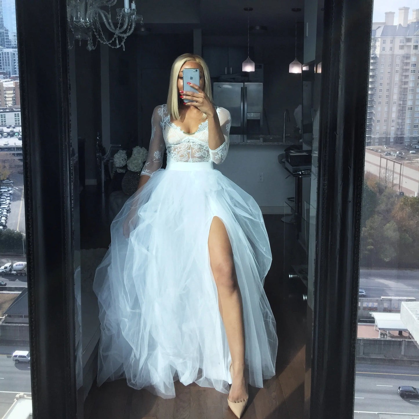 Women Tutu Long Skirt Front Split Layered Tulle Maxi Puffy Skirts Floor Length Wedding Night Out Party Club Clothes