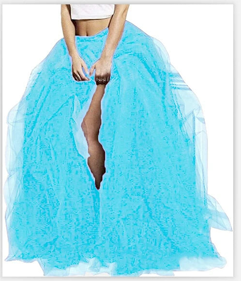 Women Tutu Long Skirt Front Split Layered Tulle Maxi Puffy Skirts Floor Length Wedding Night Out Party Club Clothes