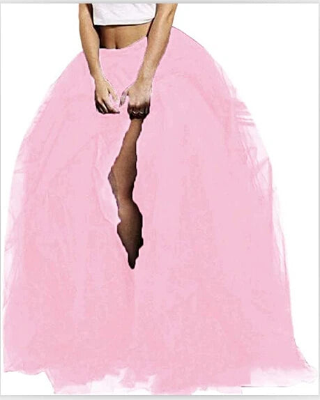 Women Tutu Long Skirt Front Split Layered Tulle Maxi Puffy Skirts Floor Length Wedding Night Out Party Club Clothes