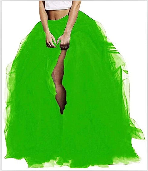 Women Tutu Long Skirt Front Split Layered Tulle Maxi Puffy Skirts Floor Length Wedding Night Out Party Club Clothes
