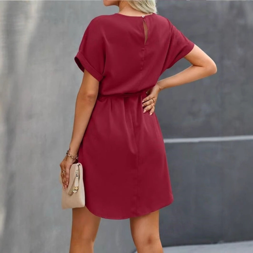 Lace-up Waist Short Sleeve Dress