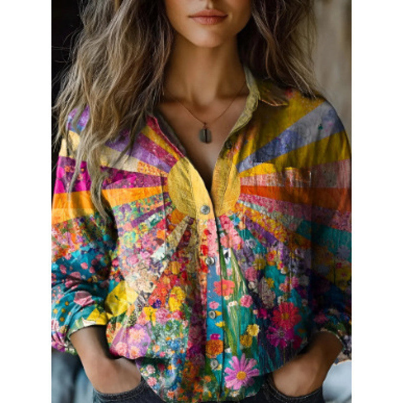 Fashion Sun Pattern Colorful Women's Top