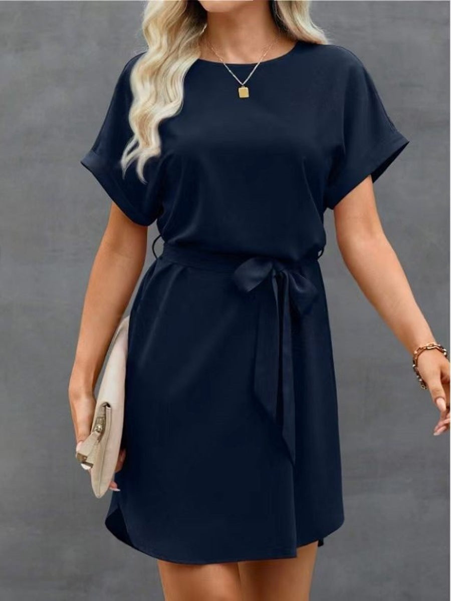 Lace-up Waist Short Sleeve Dress
