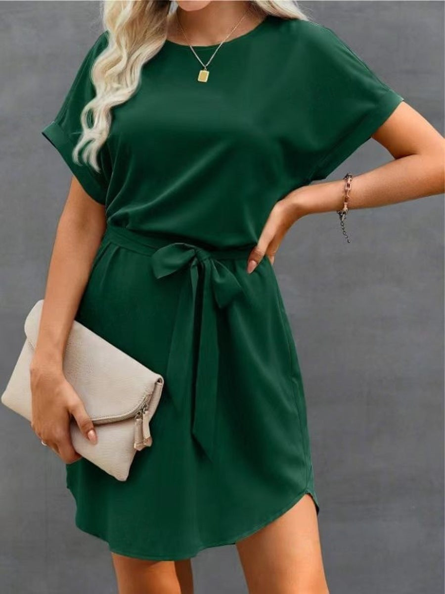 Lace-up Waist Short Sleeve Dress