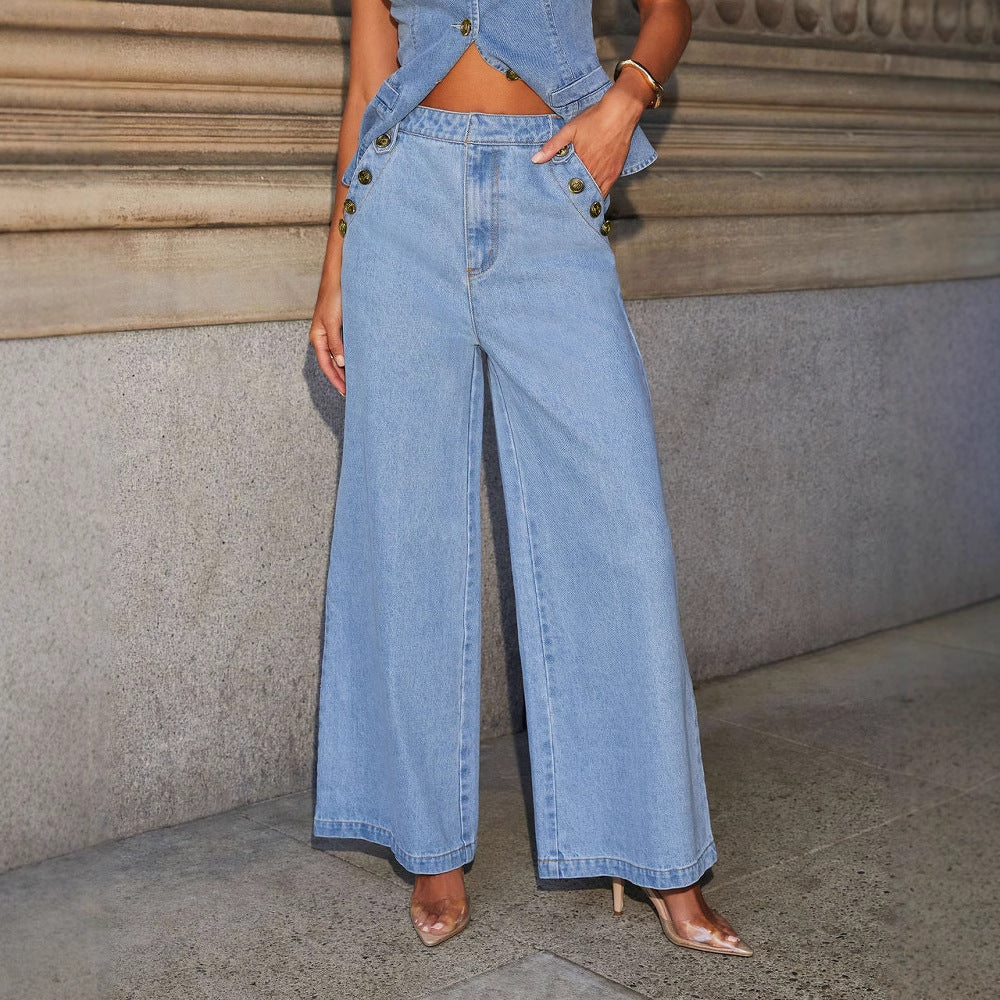 Fashion Sleeveless Denim Suit