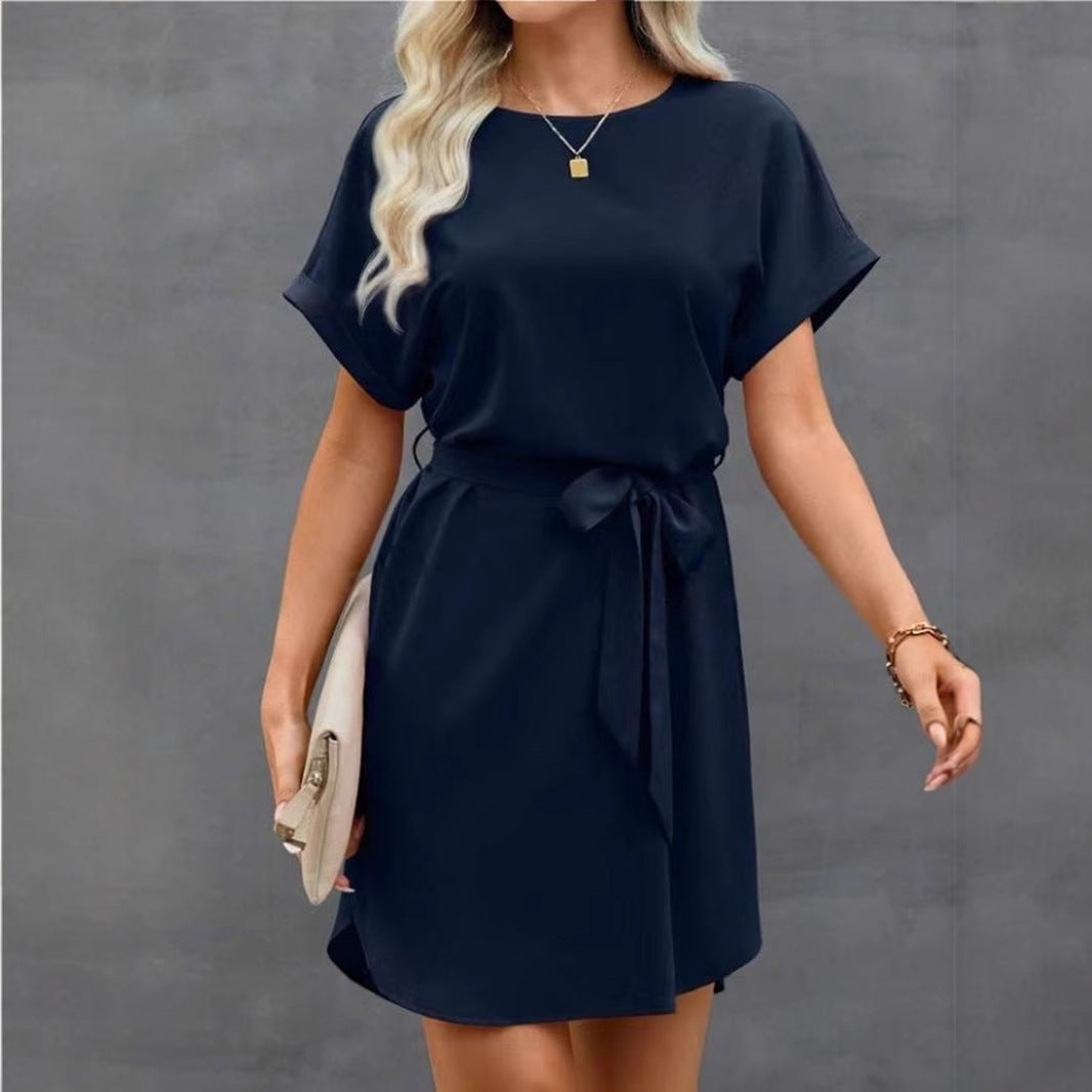 Lace-up Waist Short Sleeve Dress