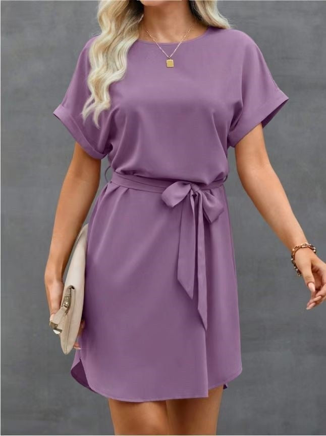 Lace-up Waist Short Sleeve Dress