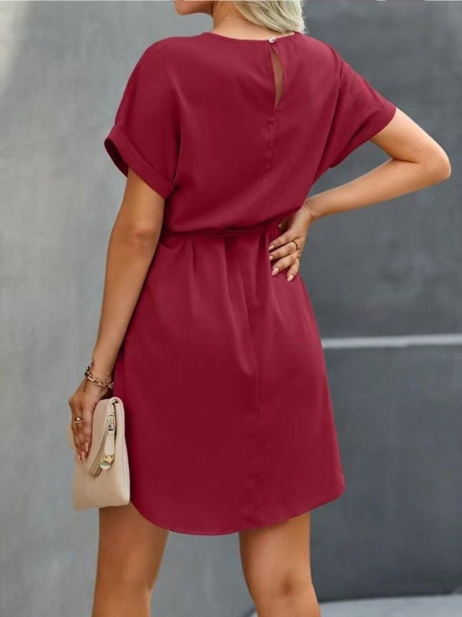 Lace-up Waist Short Sleeve Dress