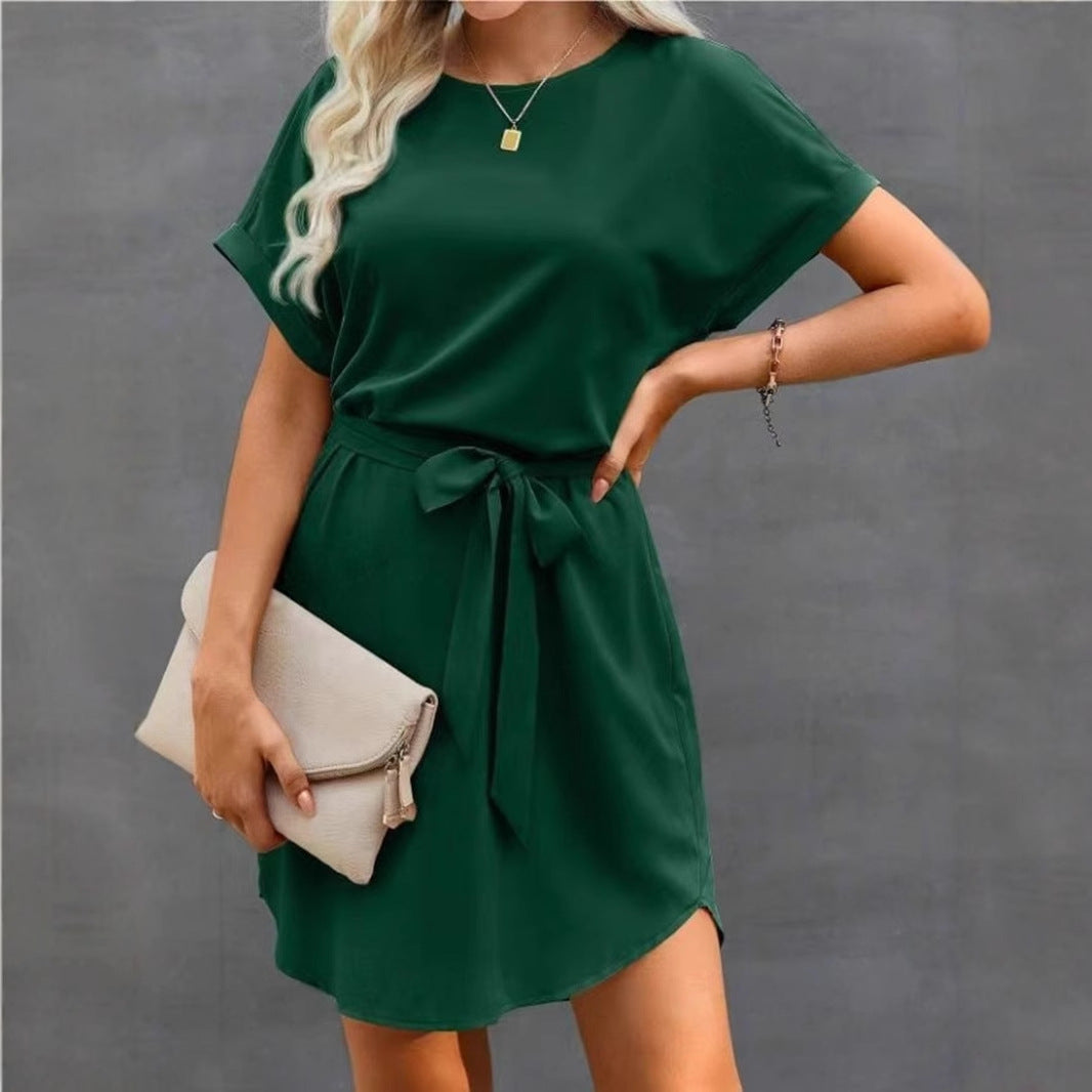 Lace-up Waist Short Sleeve Dress