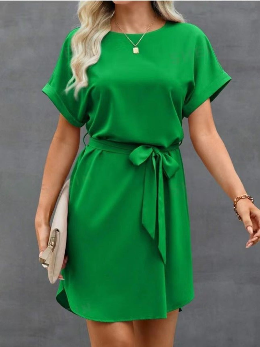Lace-up Waist Short Sleeve Dress