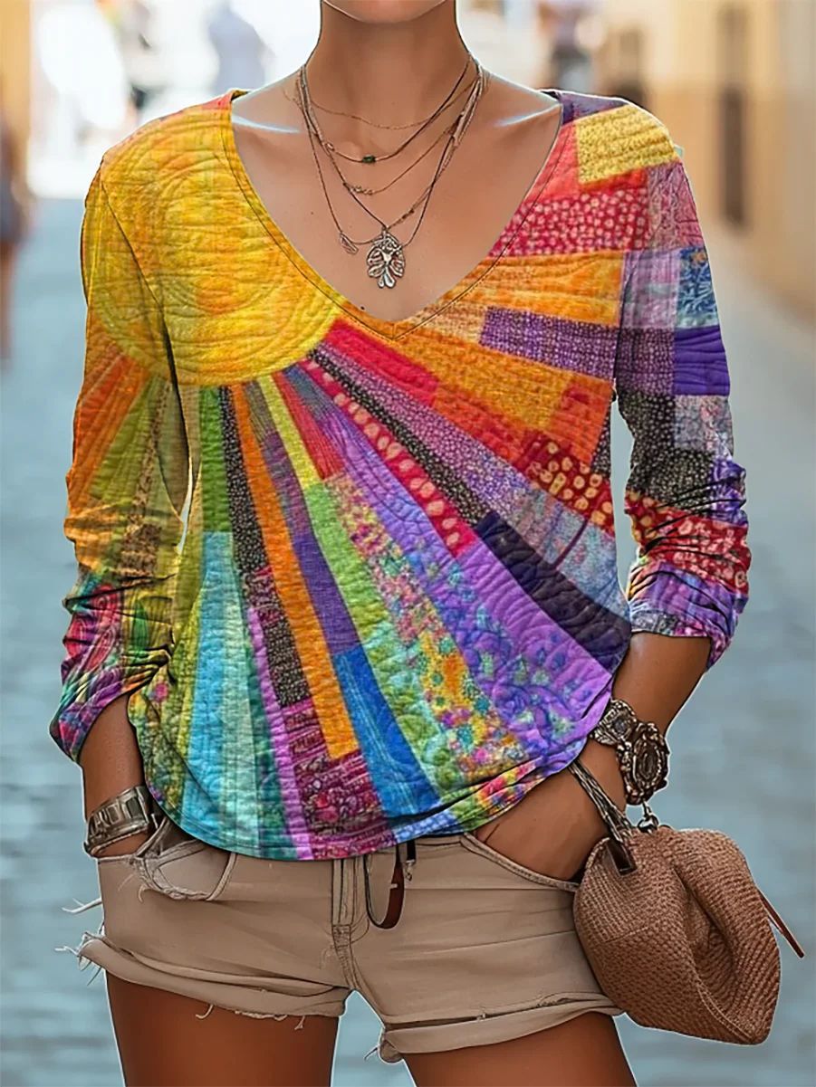 Fashion Sun Pattern Colorful Women's Top