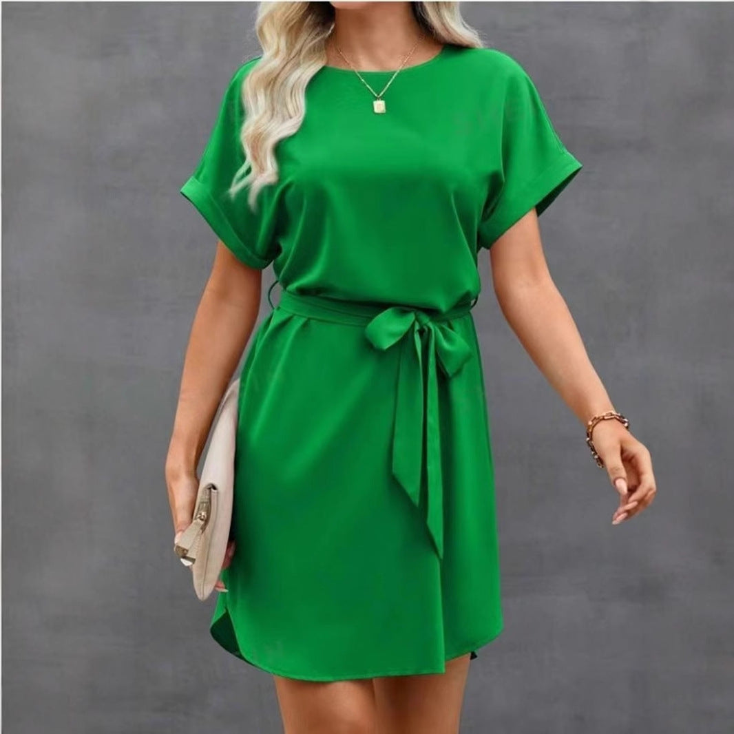Lace-up Waist Short Sleeve Dress