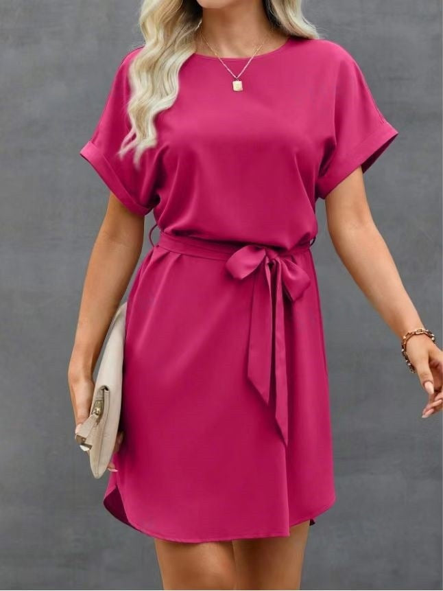Lace-up Waist Short Sleeve Dress