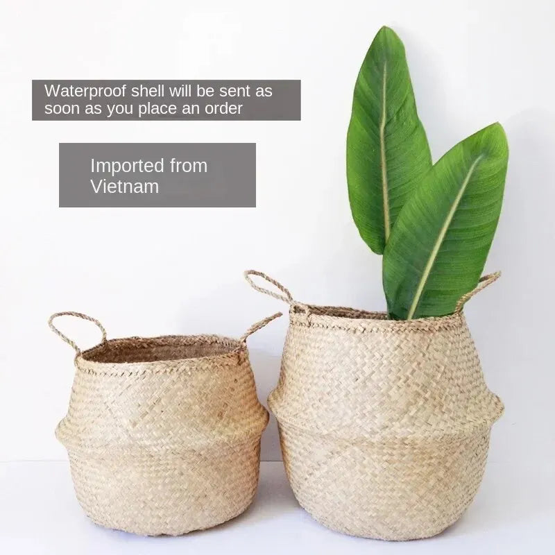 Natural Seaweed Wicker Basket Rattan Hanging Flowerpot Flowerpot Dirty Clothes Dirty Clothes Storage Botany Potted Plant Tools
