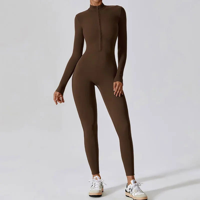 Yoga Set Sexy Long Sleeved Jumpsuit Suit Zipper Sexy Gym Exclusive Push Up Sit Ups Workout Clothes Fitness Bodysuit Sportswear