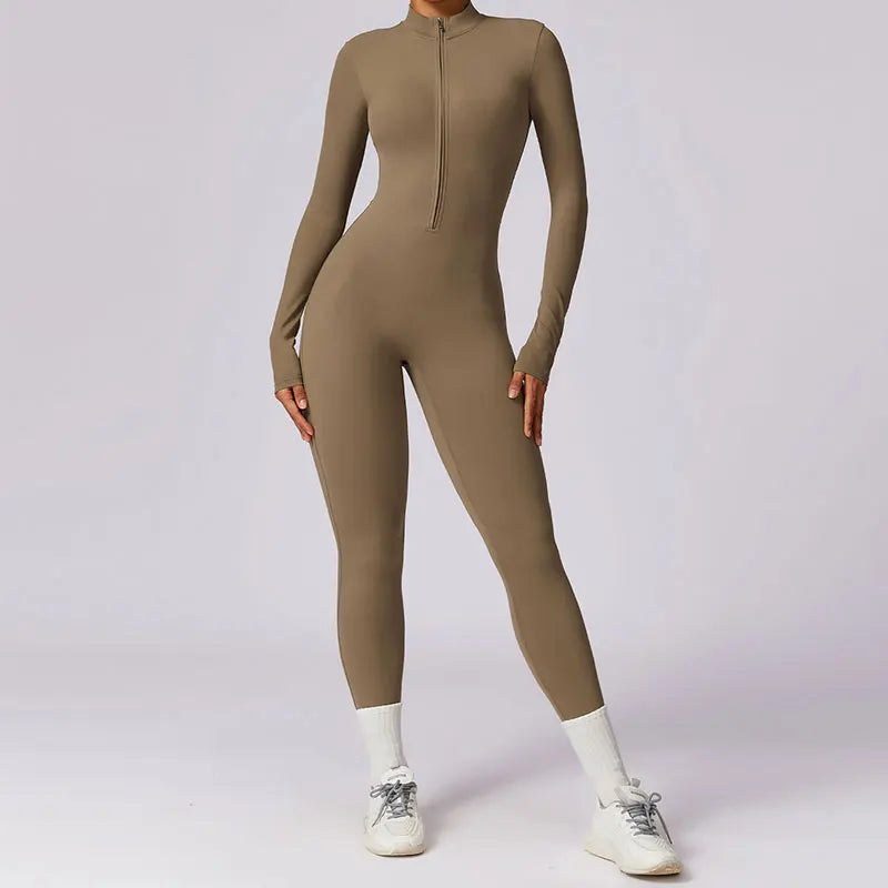 Yoga Set Sexy Long Sleeved Jumpsuit Suit Zipper Sexy Gym Exclusive Push Up Sit Ups Workout Clothes Fitness Bodysuit Sportswear