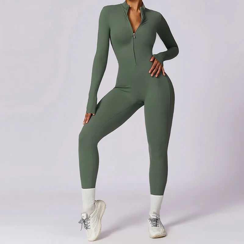 Yoga Set Sexy Long Sleeved Jumpsuit Suit Zipper Sexy Gym Exclusive Push Up Sit Ups Workout Clothes Fitness Bodysuit Sportswear