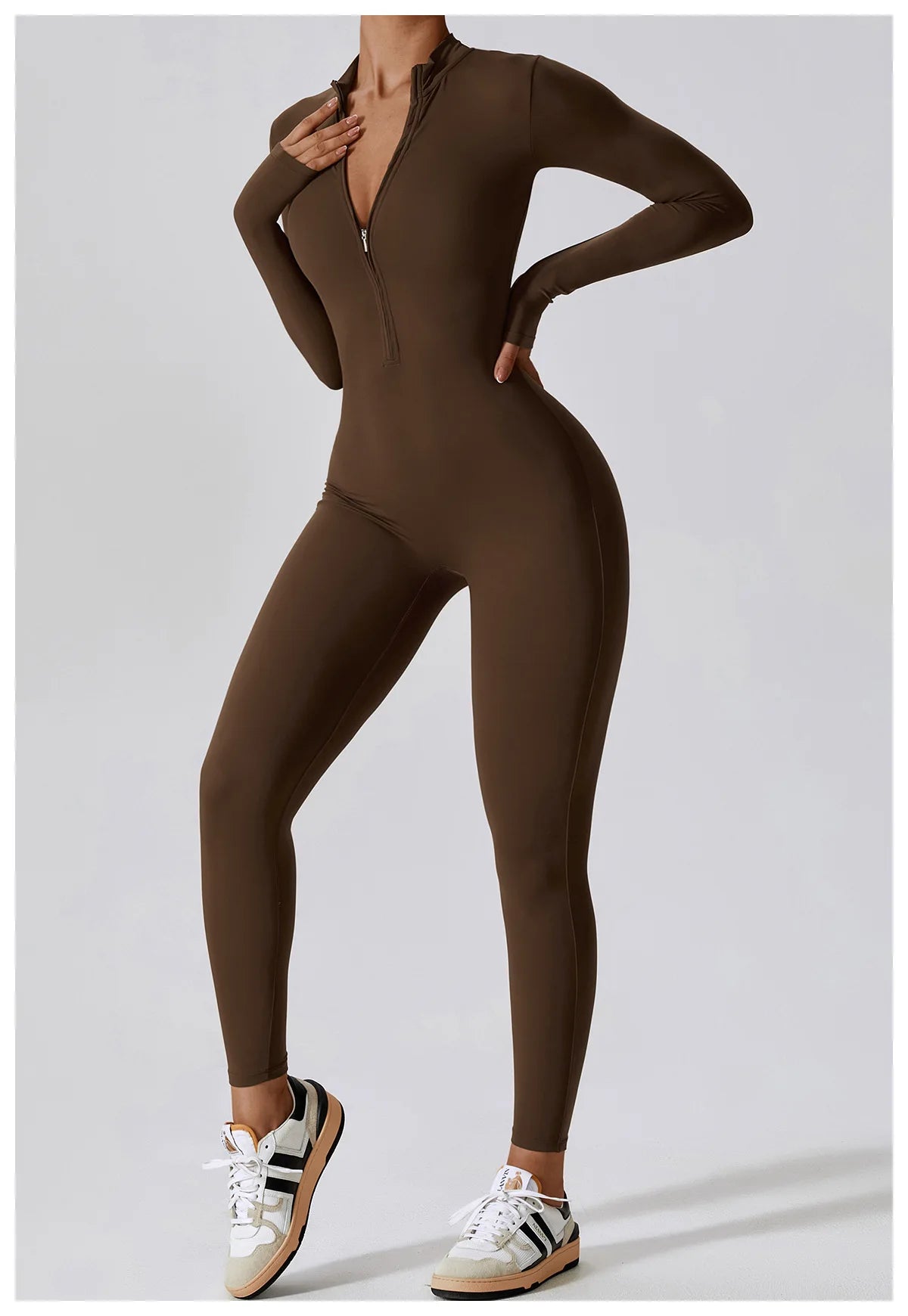 Yoga Set Sexy Long Sleeved Jumpsuit Suit Zipper Sexy Gym Exclusive Push Up Sit Ups Workout Clothes Fitness Bodysuit Sportswear