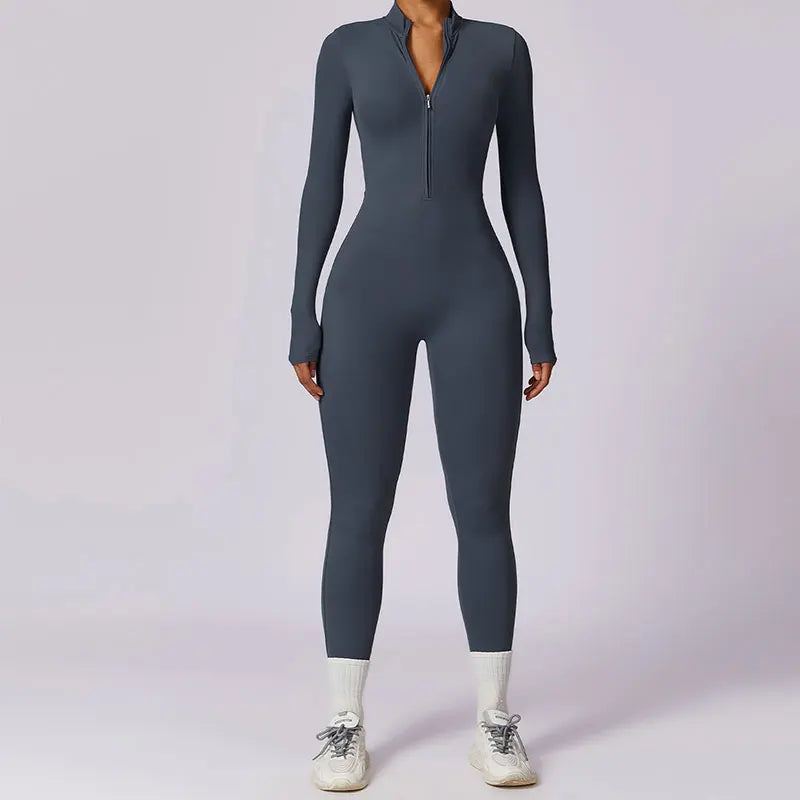 Yoga Set Sexy Long Sleeved Jumpsuit Suit Zipper Sexy Gym Exclusive Push Up Sit Ups Workout Clothes Fitness Bodysuit Sportswear