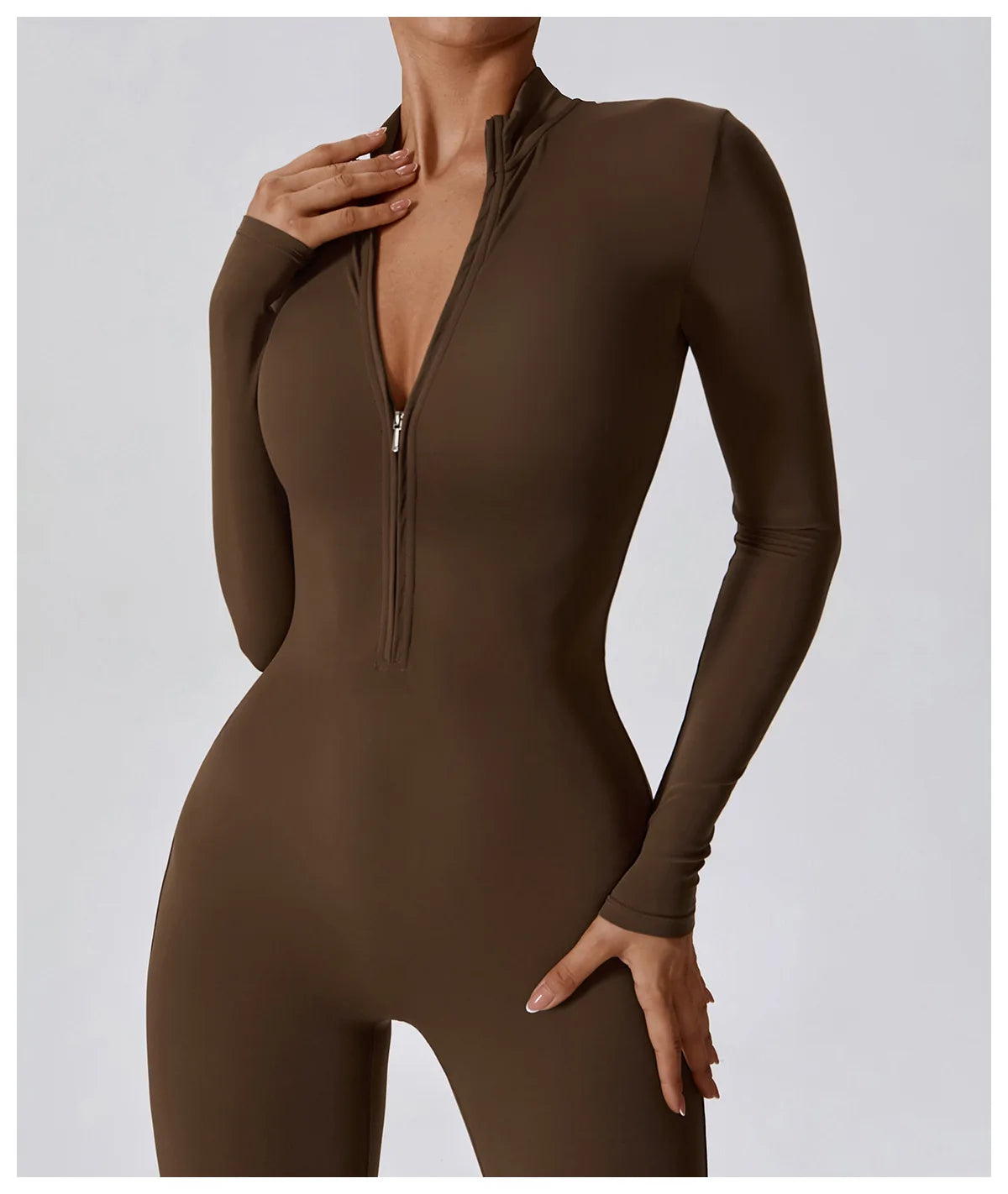 Yoga Set Sexy Long Sleeved Jumpsuit Suit Zipper Sexy Gym Exclusive Push Up Sit Ups Workout Clothes Fitness Bodysuit Sportswear