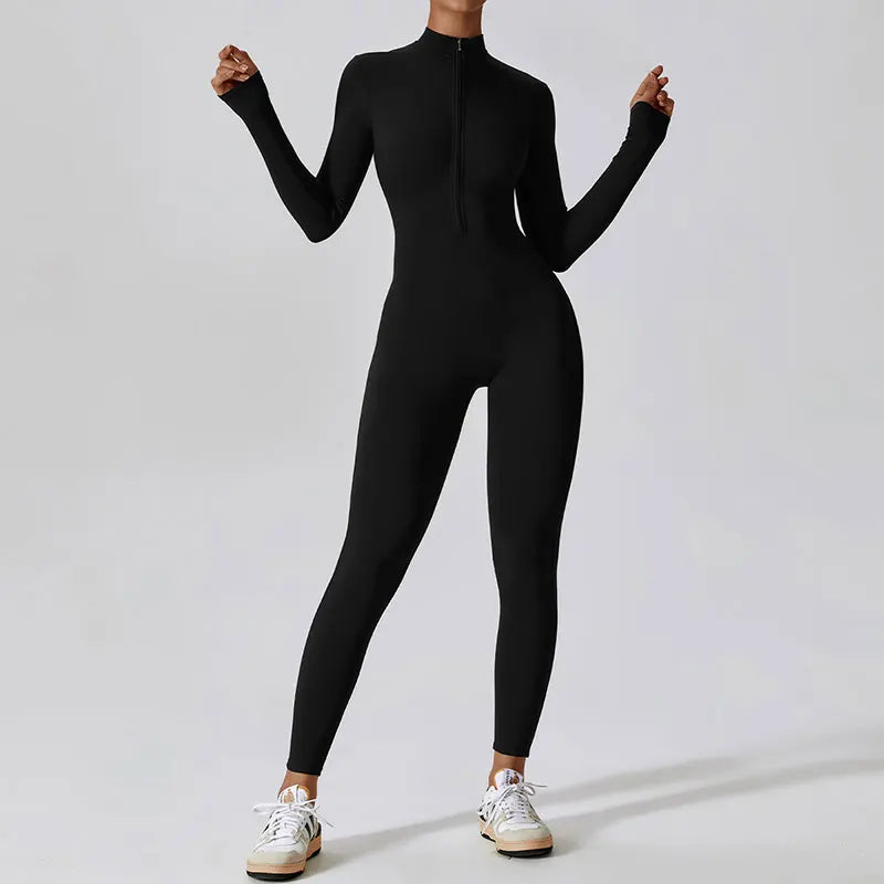 Yoga Set Sexy Long Sleeved Jumpsuit Suit Zipper Sexy Gym Exclusive Push Up Sit Ups Workout Clothes Fitness Bodysuit Sportswear