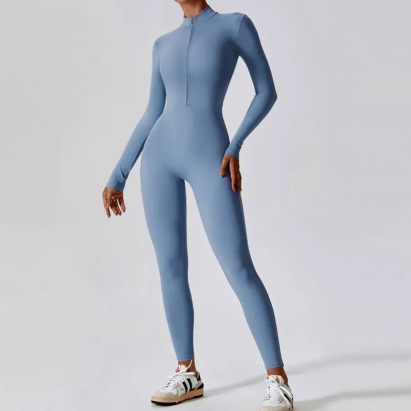 Yoga Set Sexy Long Sleeved Jumpsuit Suit Zipper Sexy Gym Exclusive Push Up Sit Ups Workout Clothes Fitness Bodysuit Sportswear