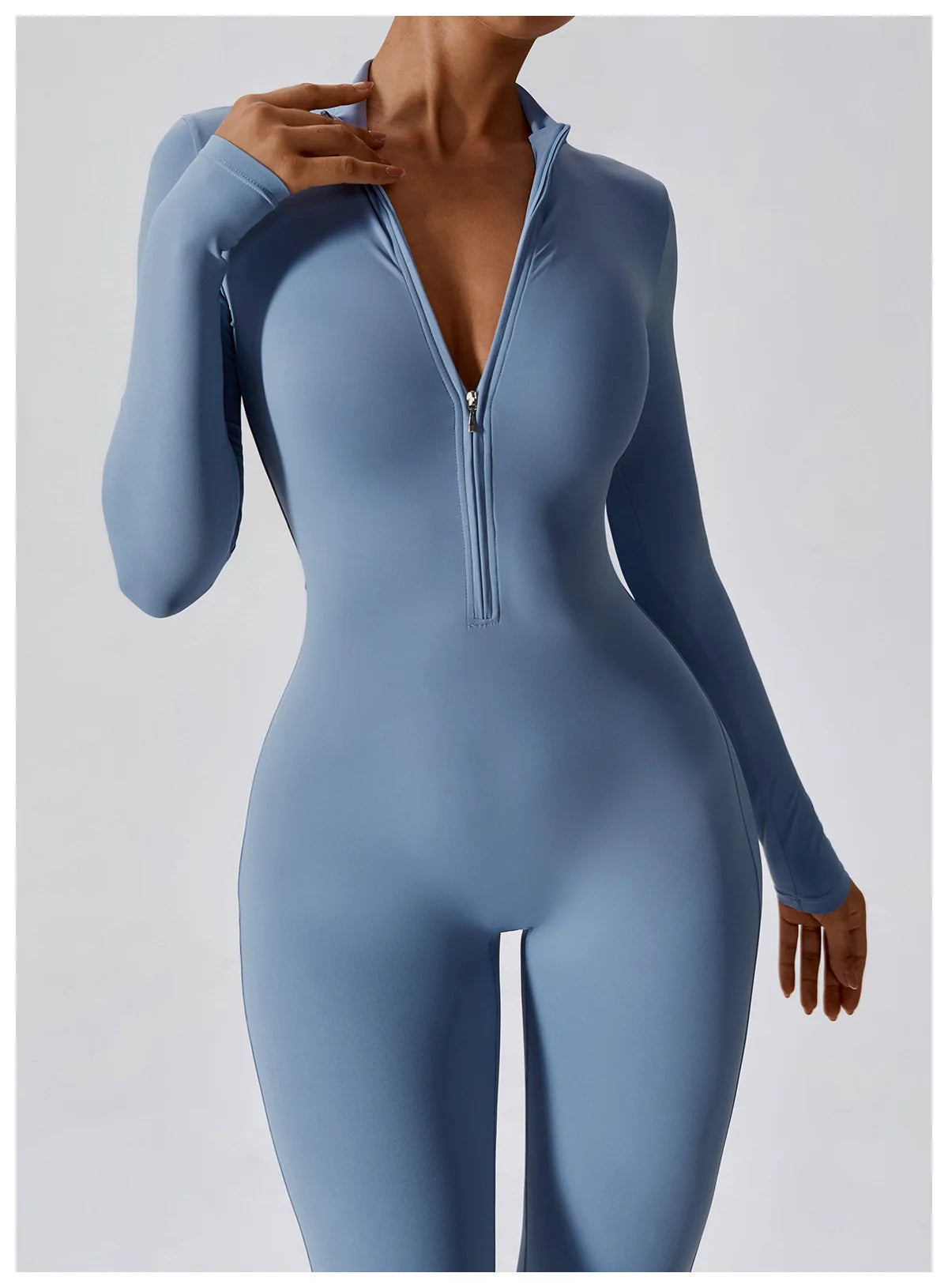 Yoga Set Sexy Long Sleeved Jumpsuit Suit Zipper Sexy Gym Exclusive Push Up Sit Ups Workout Clothes Fitness Bodysuit Sportswear