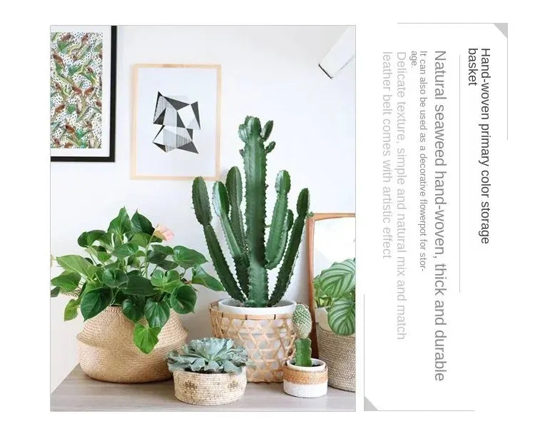 Natural Seaweed Wicker Basket Rattan Hanging Flowerpot Flowerpot Dirty Clothes Dirty Clothes Storage Botany Potted Plant Tools