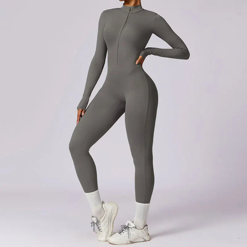 Yoga Set Sexy Long Sleeved Jumpsuit Suit Zipper Sexy Gym Exclusive Push Up Sit Ups Workout Clothes Fitness Bodysuit Sportswear