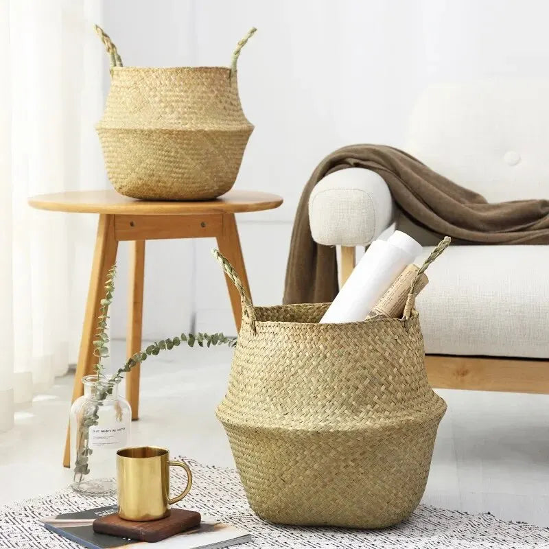 Natural Seaweed Wicker Basket Rattan Hanging Flowerpot Flowerpot Dirty Clothes Dirty Clothes Storage Botany Potted Plant Tools
