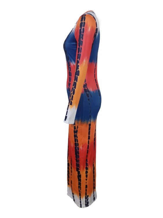 Women's V-neck Printed Casual Bag Hip Dress