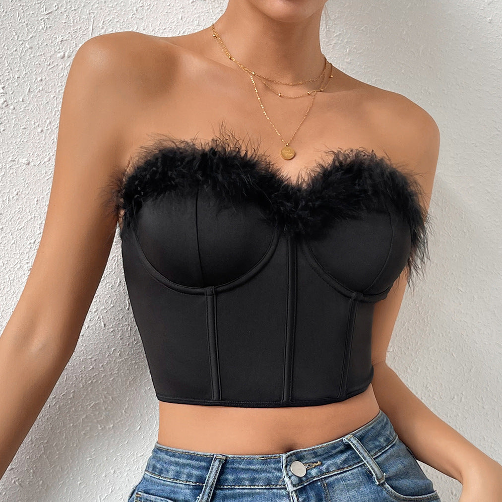 Women's Clothing Short Stitching Feather Coat