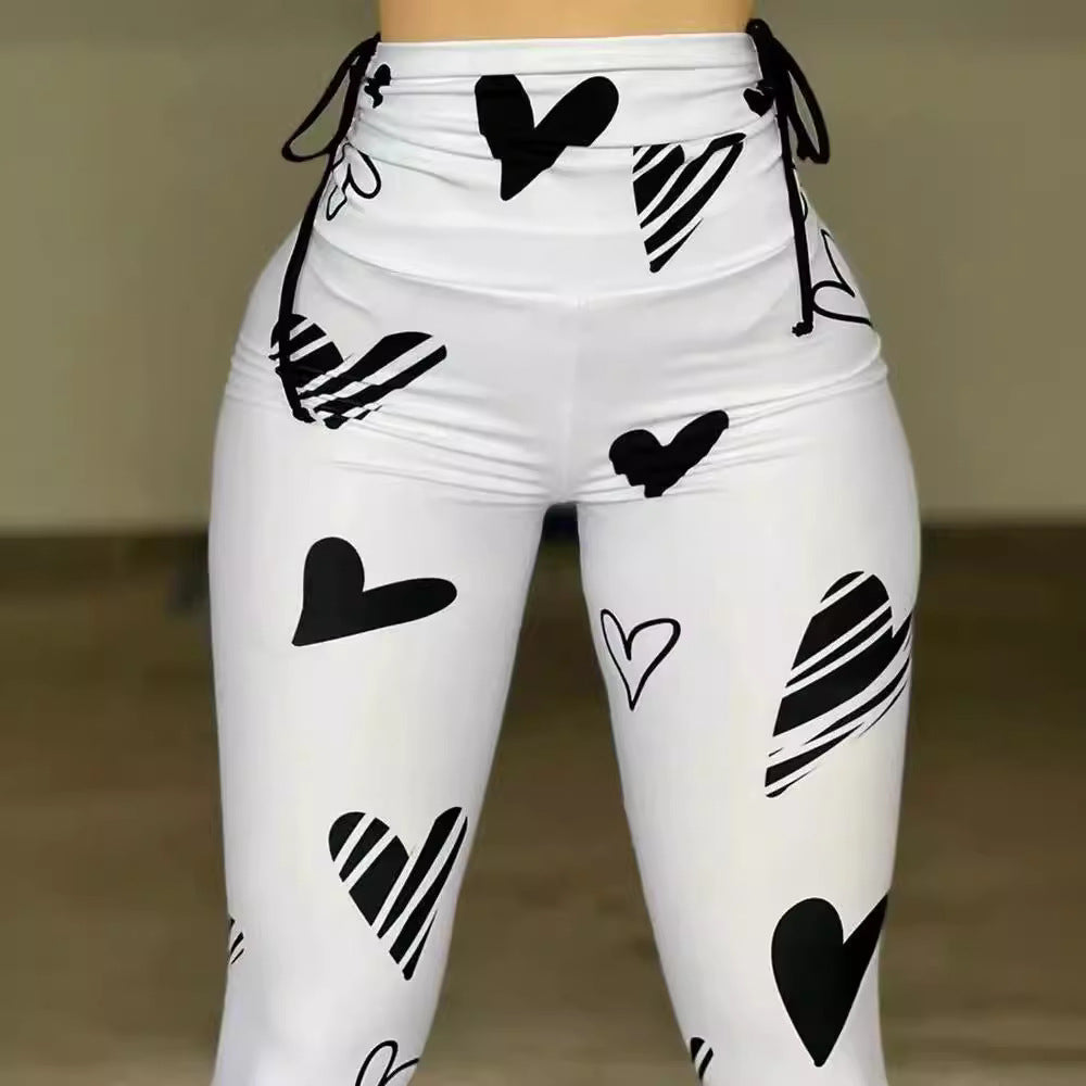 Drawstring Heart Print Leggings
