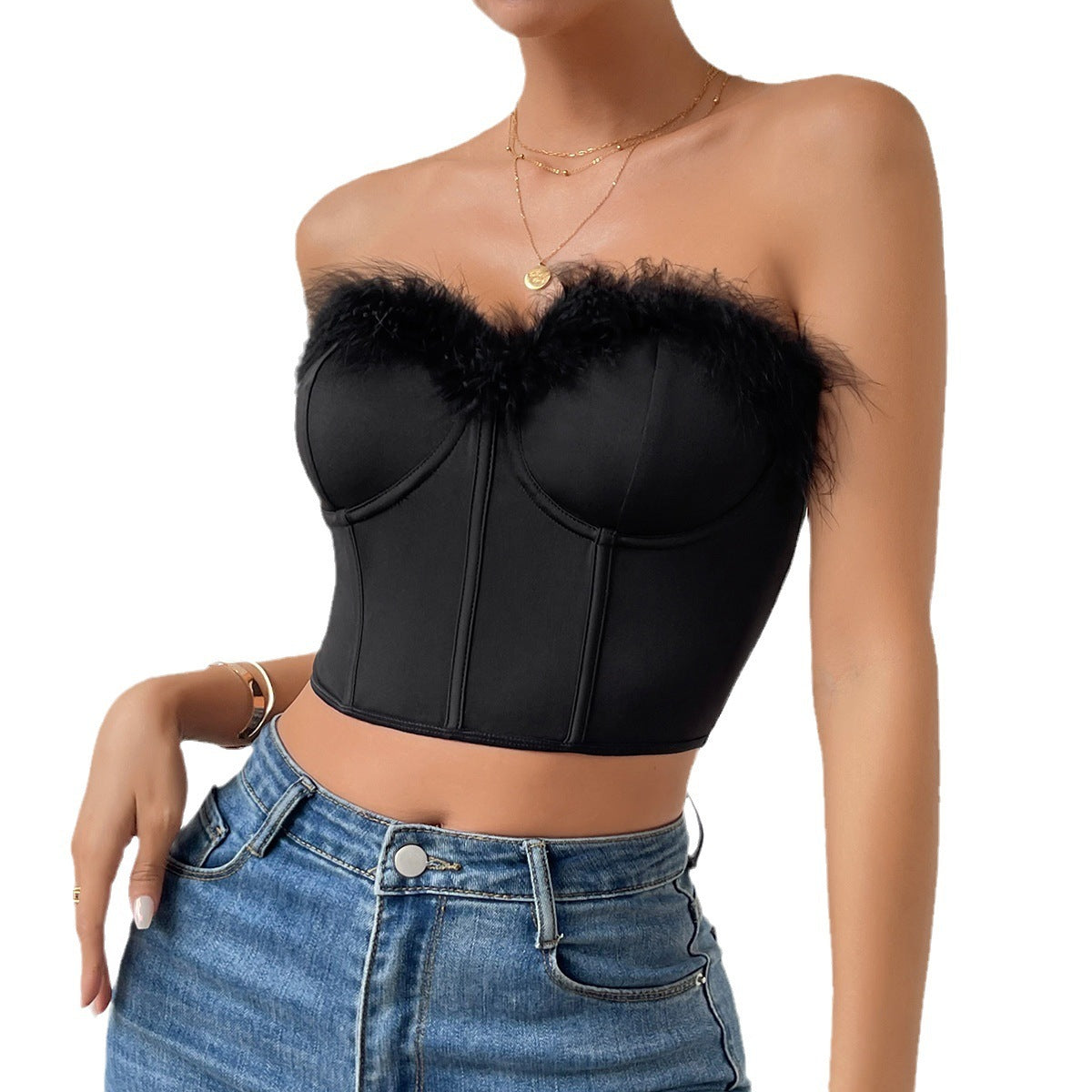 Women's Clothing Short Stitching Feather Coat