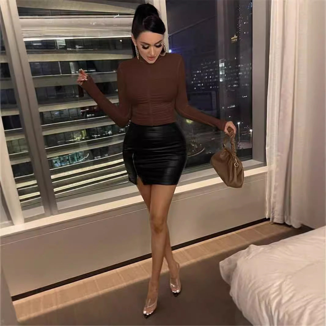 Slim Fit All-match Pleated Small Turtleneck