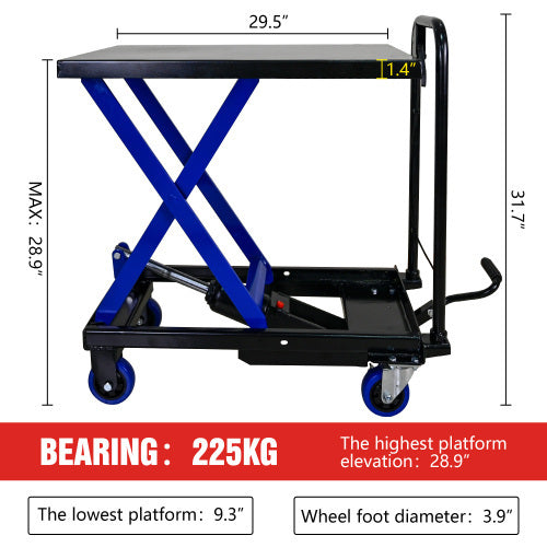 Hydraulic Lift Trolley, 500 LBS Capacity For Material Handling And Transportation