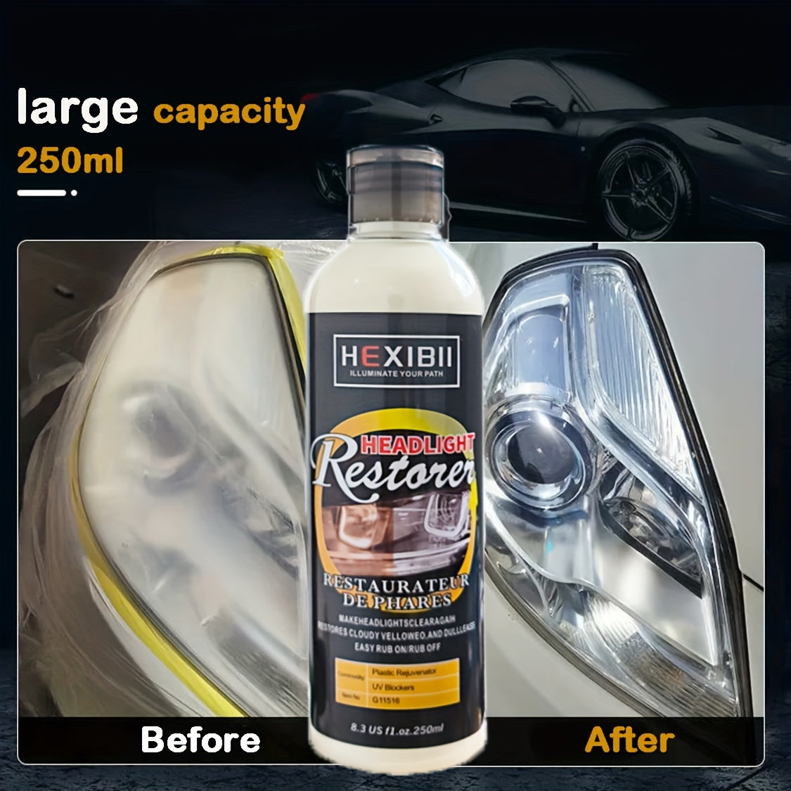 8.5oz Car Headlight Restoration Fluid Automotive Headlight Oxidation Yellowing Scratches Blurring Enhancement Crystal Plating Coating Refurbishment Agent