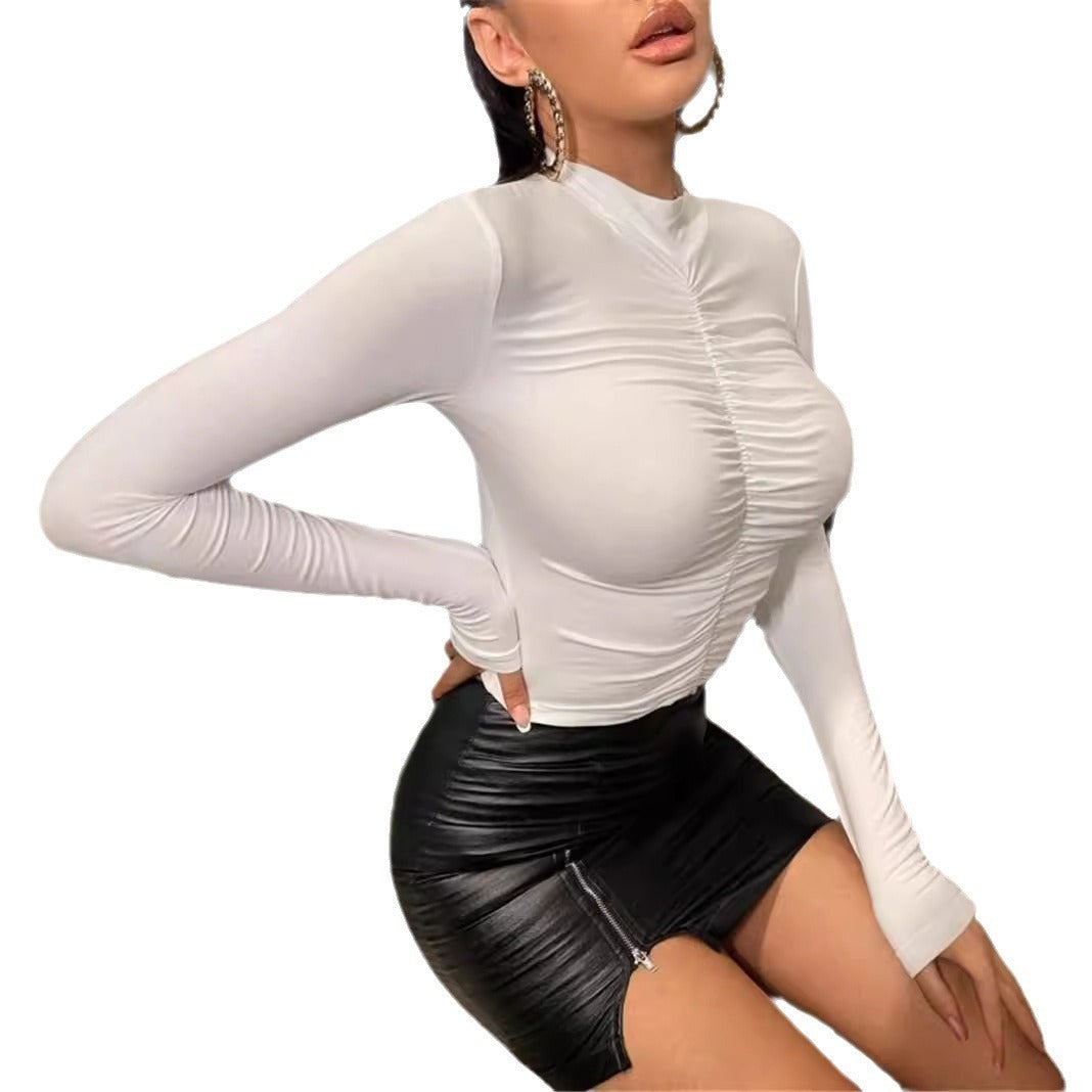 Slim Fit All-match Pleated Small Turtleneck