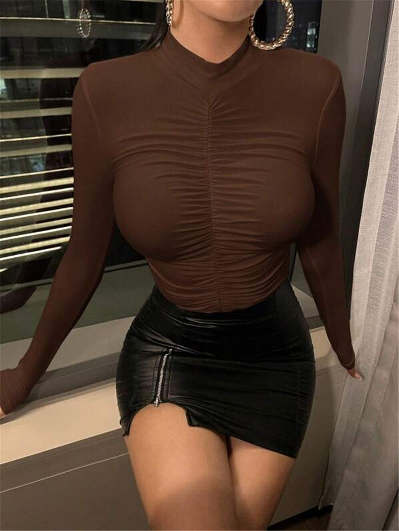 Slim Fit All-match Pleated Small Turtleneck