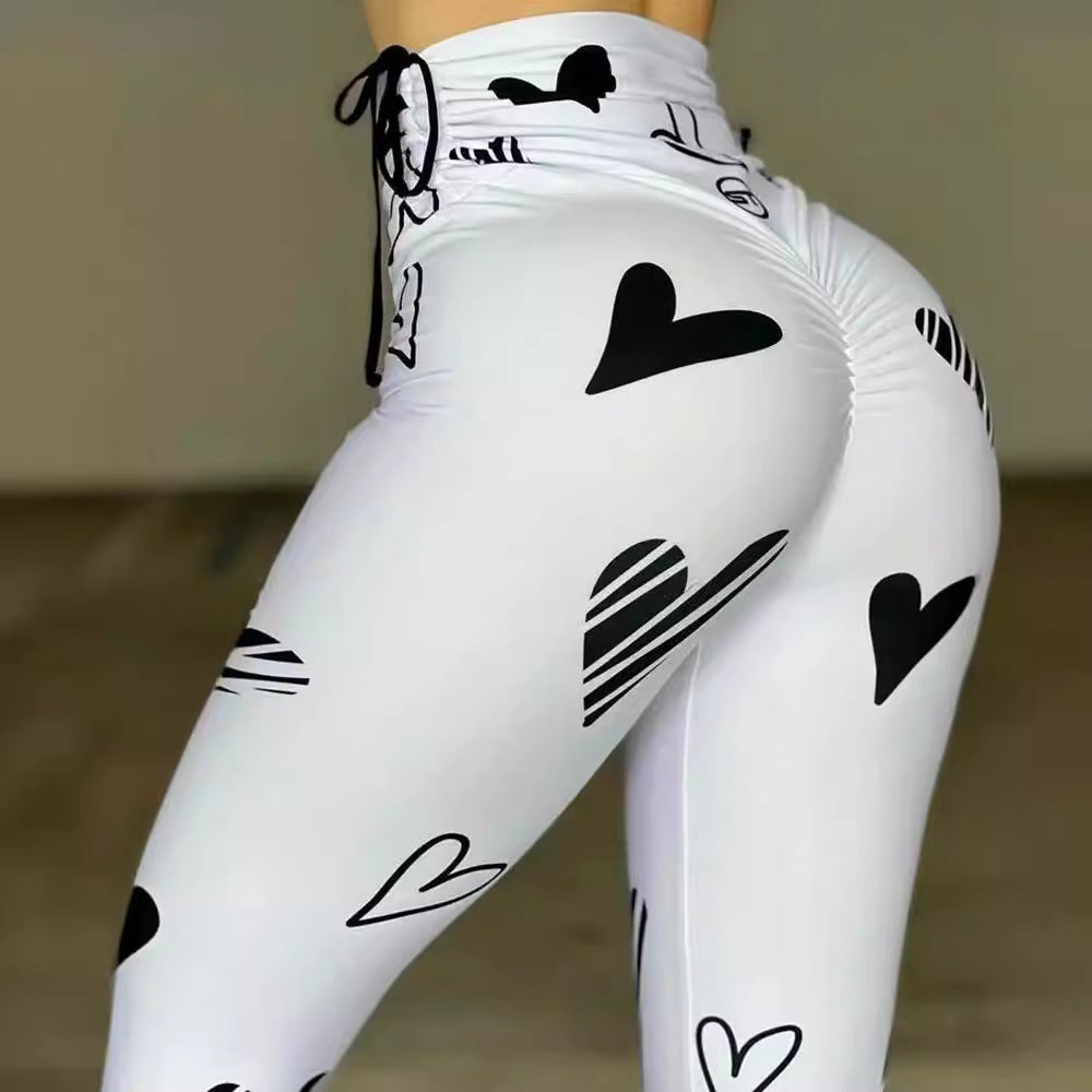 Drawstring Heart Print Leggings